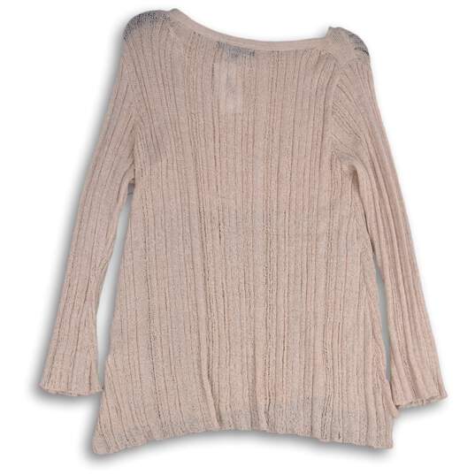 NWT Mak Womens Pink Knitted Round Neck Long Sleeve Pullover Sweater Size S image number 2