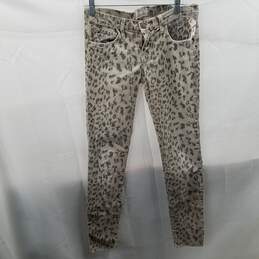 Grey Leopard Print Corduroy Rolled Skinny Jeans Size 27