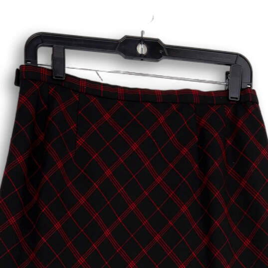 Womens Black Red Plaid Side Zip Knee Length A-Line Skirt Size 10 image number 4
