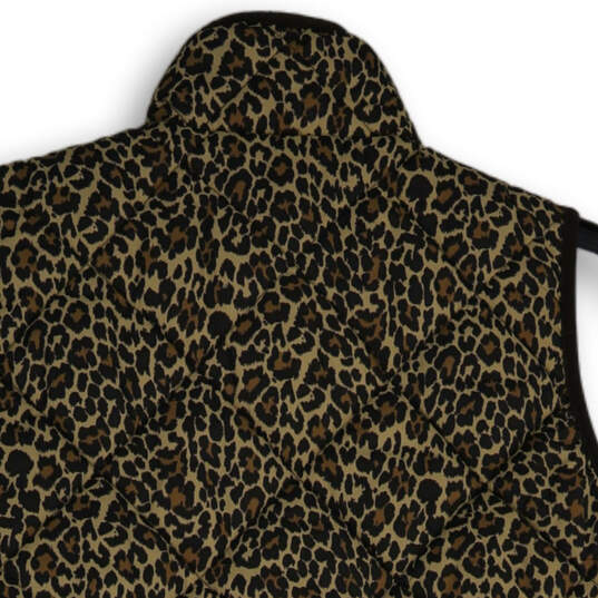 Womens Brown Cheetah Print Mock Neck Flap Pocket Full-Zip Vest Size S image number 3