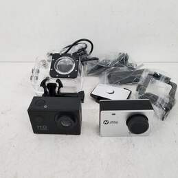 UNTESTED Lot of 2 1080 Action Digital Cameras with Waterproof case and extras