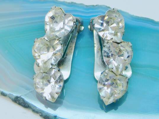 Vintage Weiss & Kramer Silvertone Icy Clear Rhinestones Marquise Zigzag & Cluster Clip On Earrings Variety 21.1g image number 3