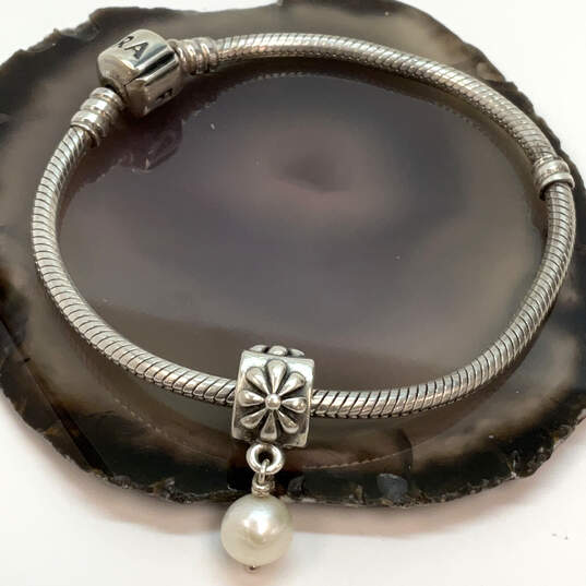 Designer Pandora S925 ALE Sterling Silver White Pearl Charm Bracelet image number 2