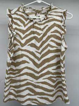 Loft Womens White Khaki Zebra Print Ruffle Blouse Top Size M T-0550683-B alternative image
