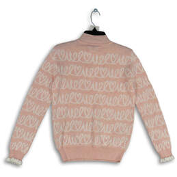 NWT Womens Pink Heart Print Long Sleeve Mock Neck Pullover Sweater Size S alternative image