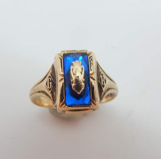 Vintage 10k Yellow Gold Blue Glass Class Ring 3.6g image number 4