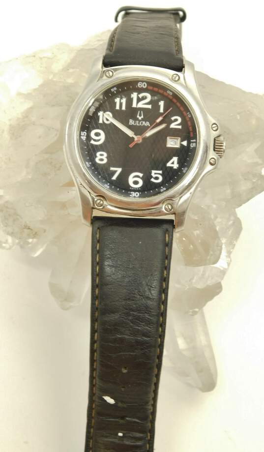 Men's Retro Bulova C899188 Black & White Analog Quartz Watch image number 6
