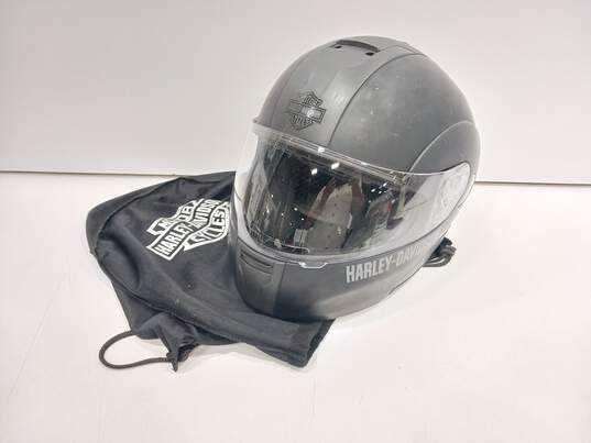 Harley Davidson Matte Black Motorcycle Full Face Flip Visor Helmet with Storage Bag Size S image number 1