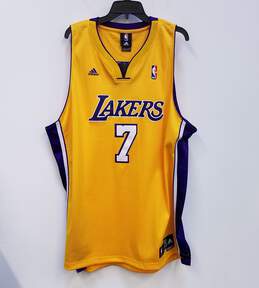 NWT Mens Yellow Purple Los Angeles Lakers Lamar Odom #7 NBA Jersey Size 2XL