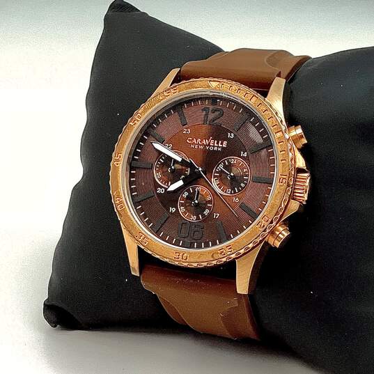 Designer Caravelle New York 44A102 Brown Quartz Analog Wristwatch image number 1