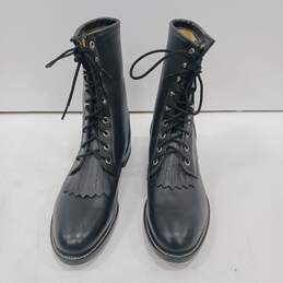 Justin Classic Black Leather Lace Up Casual Western Boots Women's Size 8B