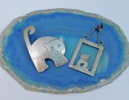 Taxco & Mexico Sterling Silver Cat Pendant & Pendant Brooch 21.0g