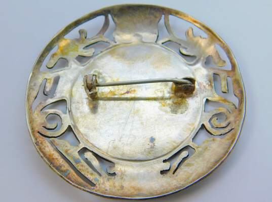 Artisan 925 Sterling Silver & 18k Yellow Gold Peruvian Etched Brooch Pin 11.9g image number 2