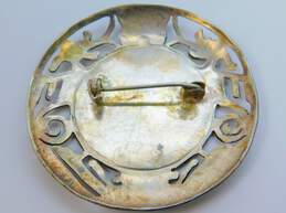 Artisan 925 Sterling Silver & 18k Yellow Gold Peruvian Etched Brooch Pin 11.9g alternative image