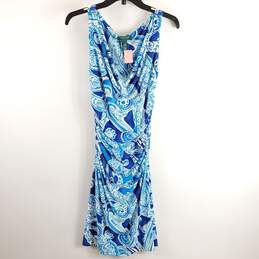 Ralph Lauren Women Blue Drape Ruched Dress Sz 8