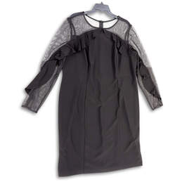 Womens Black Illusion Ruffle Long Sleeve Back Zip Sheath Dress Size 18W alternative image