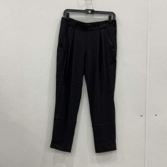 Womens Black Pleated Front Pockets Straight Leg Side Zip Ankle Pants Size 4 image number 1