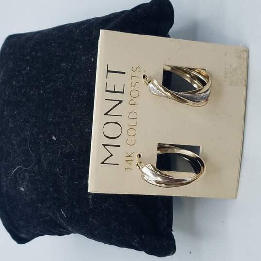Monet 14K Gold Post Two Tone Oval Hoop Earrings 6.6g image number 3