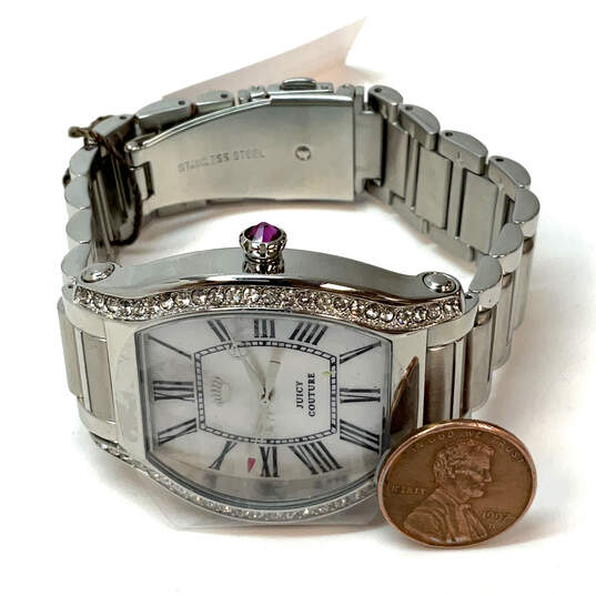 NWT Designer Juicy Couture Silver-Tone Rhinestone Dial Analog Wristwatch image number 2