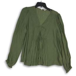 Nanette Lepore Womens Green V-Neck Long Sleeve Tunic Blouse Top Size Large