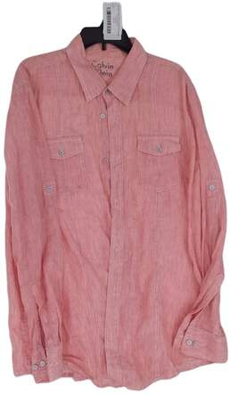 Mens Pink Long Sleeve Button Down Collared Dress Shirt Size XL