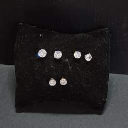 Bundle of 3 Sterling Silver Cubic Zirconia Stud Earrings