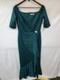 Wm Eliza J Demi Green Dress Floor Length Gown W/Motif Broach Sz 12 image number 1