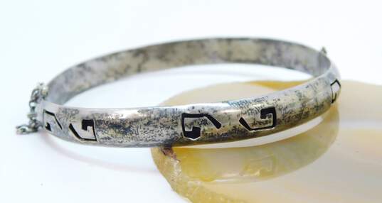 Taxco Sterling Silver Shadowbox Hinged Bangle Bracelet & Tiger's Eye Ring 16.0g image number 3