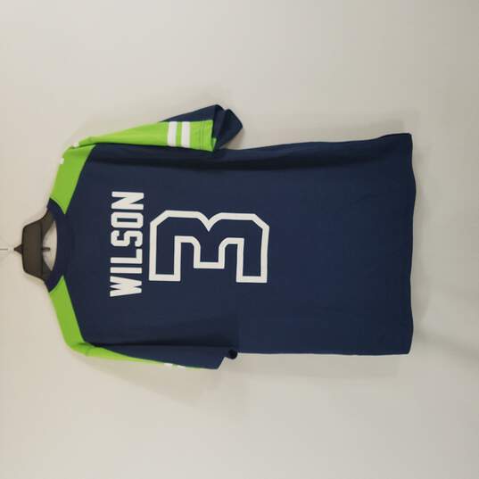 Majestic  Russell Wilson #3 Men Blue, Green Shirt M image number 2