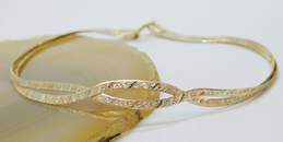 14K Tri Color Gold Diagonal Etched Braided Herringbone Chain Bracelet 2.8g