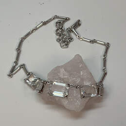 Designer Swarovski Silver-Tone Crystal Cut Stone Lobster Clasp Bib Necklace