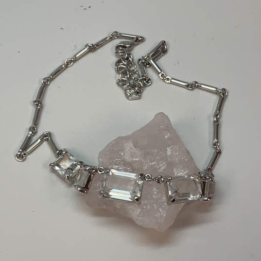 Designer Swarovski Silver-Tone Crystal Cut Stone Lobster Clasp Bib Necklace image number 1