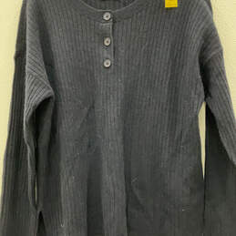 Womens Navy Blue Tight-Knit Long Sleeve Henley Sweater Size Medium