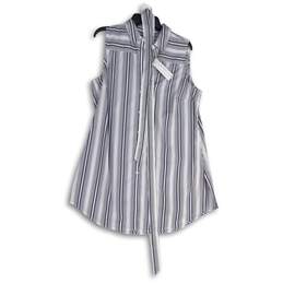 NWT Chico's Womens White Navy Blue Striped Sleeveless Button Front Tunic Top 2