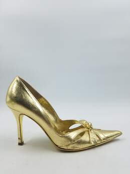 Dolce & Gabbana Cracked Gold Bow Pumps W 6.5 COA
