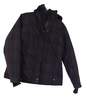 Womens Black Plaid Long Sleeve Pockets Hooded Full Zip Ski Jacket Size Large image number 1