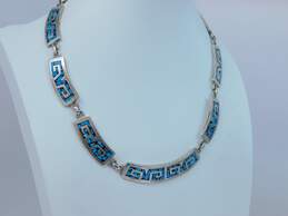 Taxco Mexican Modernist 925 Sterling Silver Faux Turquoise Inlay Panel Necklace 75.6g alternative image