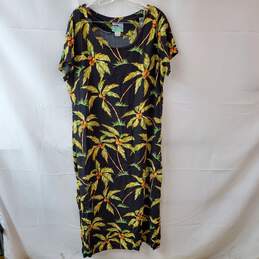 Vintage Large Black Dress with Palm Trees Pattern