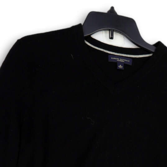 Mens Black Tight-Knit Long Sleeve V-Neck Pullover Sweater Size Small image number 3