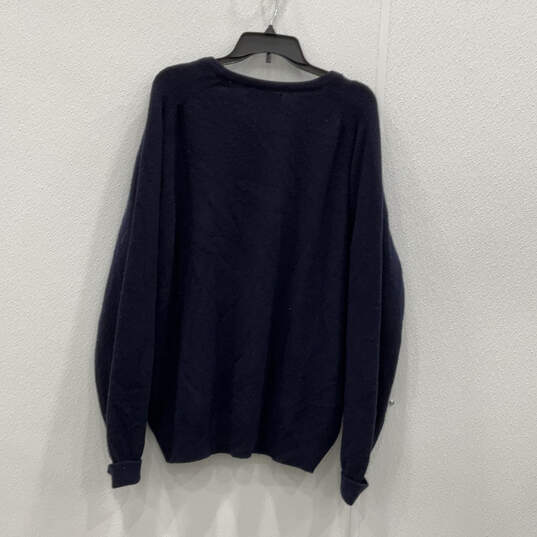 Mens Navy Blue Long Sleeve V-Neck Knitted Pullover Sweater Size 48 image number 2