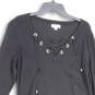 Womens Black Jersey Lace Up V-Neck 3/4 Sleeve Knee Length Shift Dress Sz XL image number 3