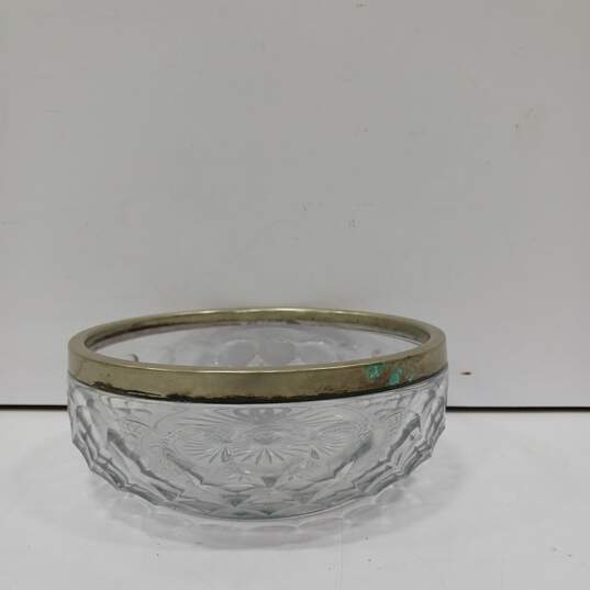 Silver Rimmed Cut Crystal Glass Bowl image number 1