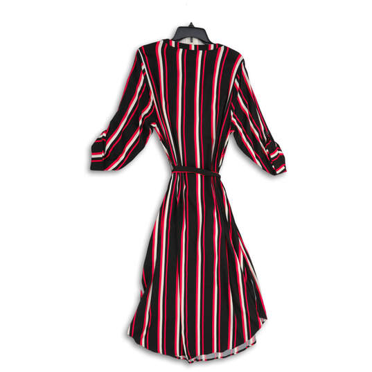 Womens Multicolor Striped Split Neck Tie Waist Midi A-Line Dress Size 1 image number 2