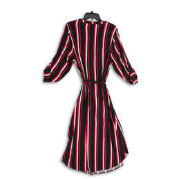 Womens Multicolor Striped Split Neck Tie Waist Midi A-Line Dress Size 1 alternative image