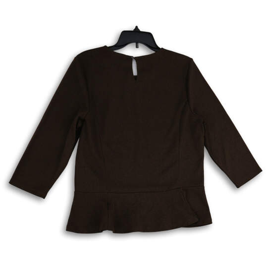 NWT Womens Brown Long Sleeve Round Neck Peplum Blouse Top Size X-Large image number 2