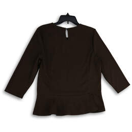 NWT Womens Brown Long Sleeve Round Neck Peplum Blouse Top Size X-Large alternative image