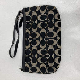 Womens Black Beige Monogram Print Inner Dividers Bag Charm Wristlet Wallet alternative image