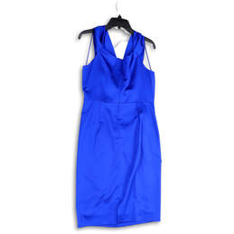 NWT Womens Blue Sleeveless V-Neck Back Zip Ruffle Sheath Dress Size 12 alternative image