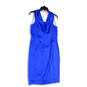 NWT Womens Blue Sleeveless V-Neck Back Zip Ruffle Sheath Dress Size 12 image number 2