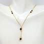 10K Gold Black Glass & Ball Beaded Lariat Twisted Curb Chain Necklace 1.4g image number 2